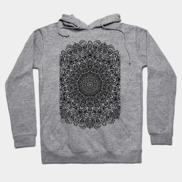 Deep Black and White Mandala Hoodie by polliadesign